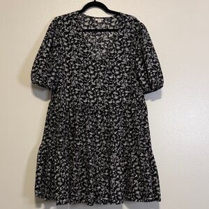 a.n.a Black and Cream Floral V-Neck Mini Dress